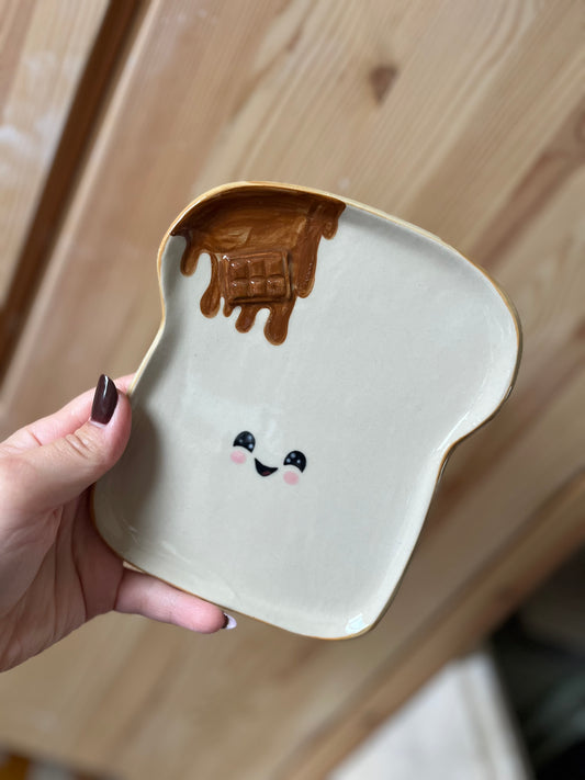 Assiette à tartine coulis de chocolat petit défaut d'opacité🍞