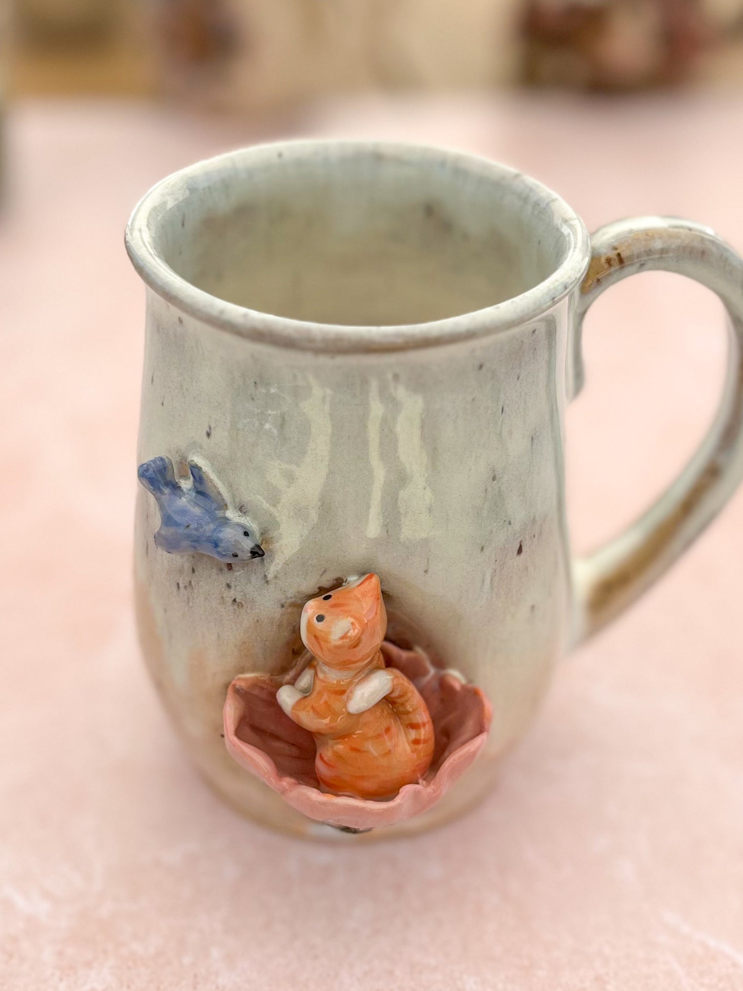 Mug chat roux et oisillons