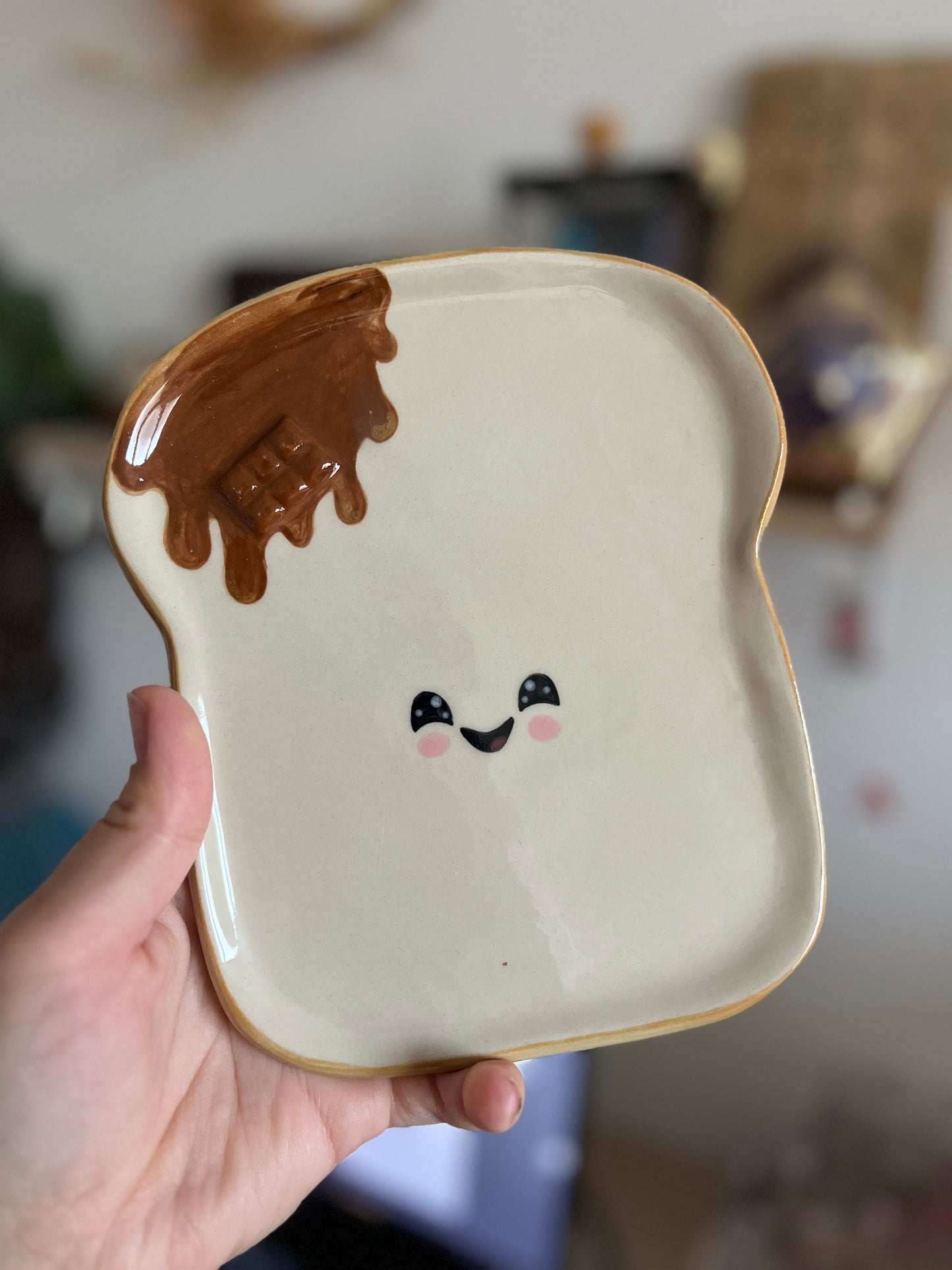 Assiette à tartine coulis de chocolat petit défaut d'opacité🍞