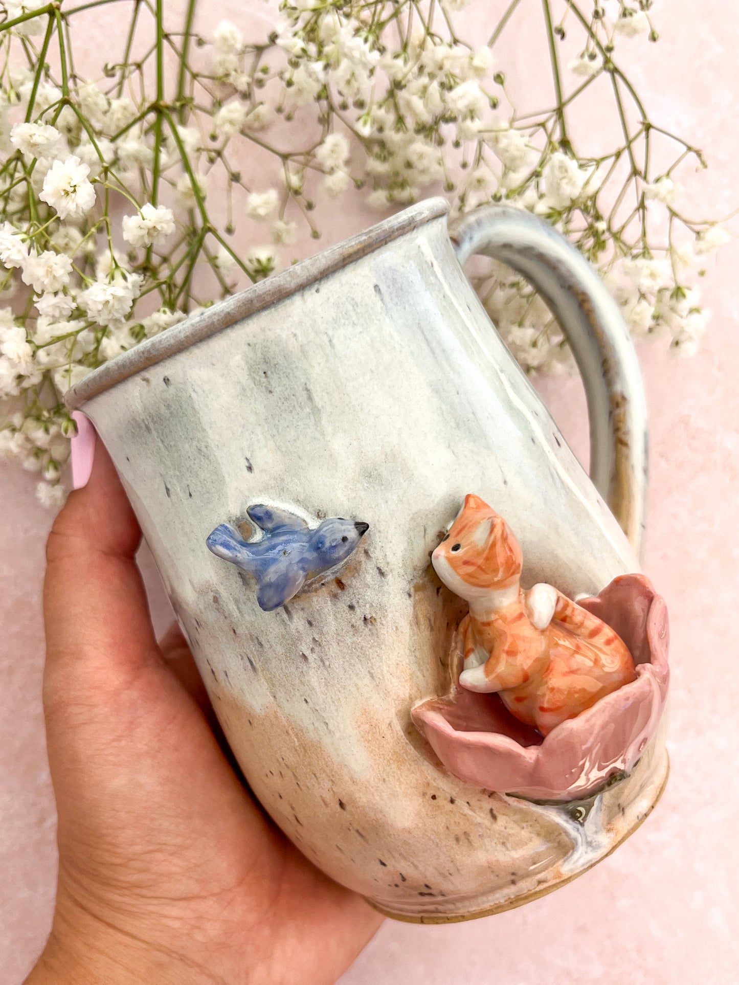 Mug chat roux et oisillons