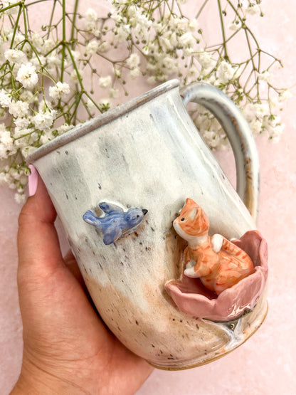 Mug chat roux et oisillons
