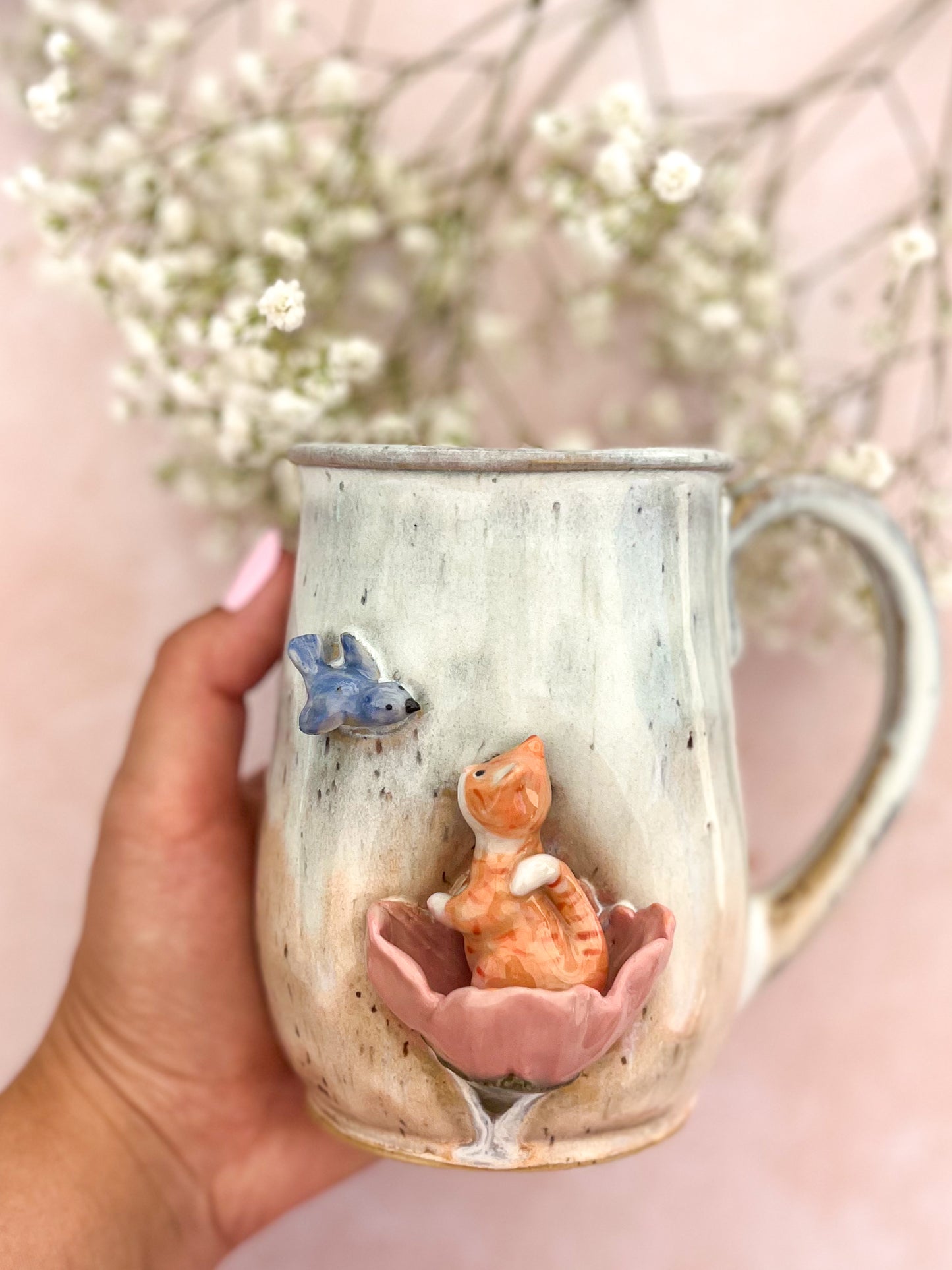 Mug chat roux et oisillons