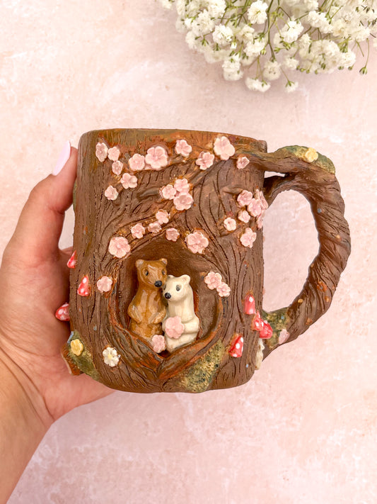 Mug Tronc d'arbre fleuri couple furet🌸