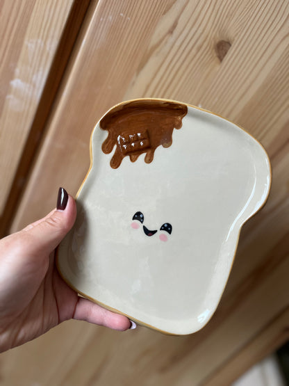 Assiette à tartine coulis de chocolat petit défaut d'opacité🍞