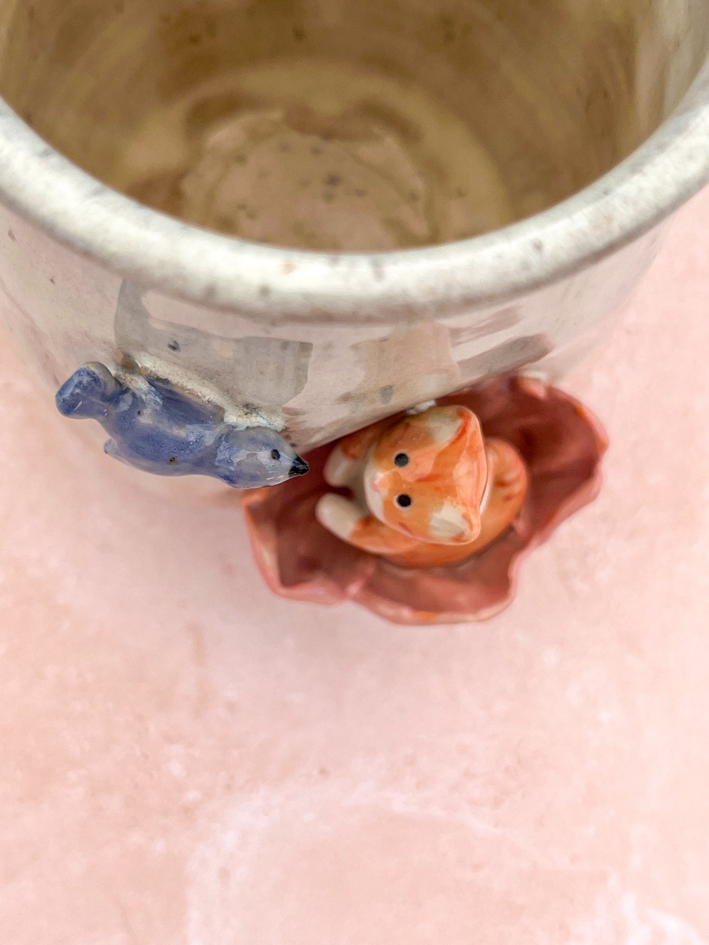 Mug chat roux et oisillons