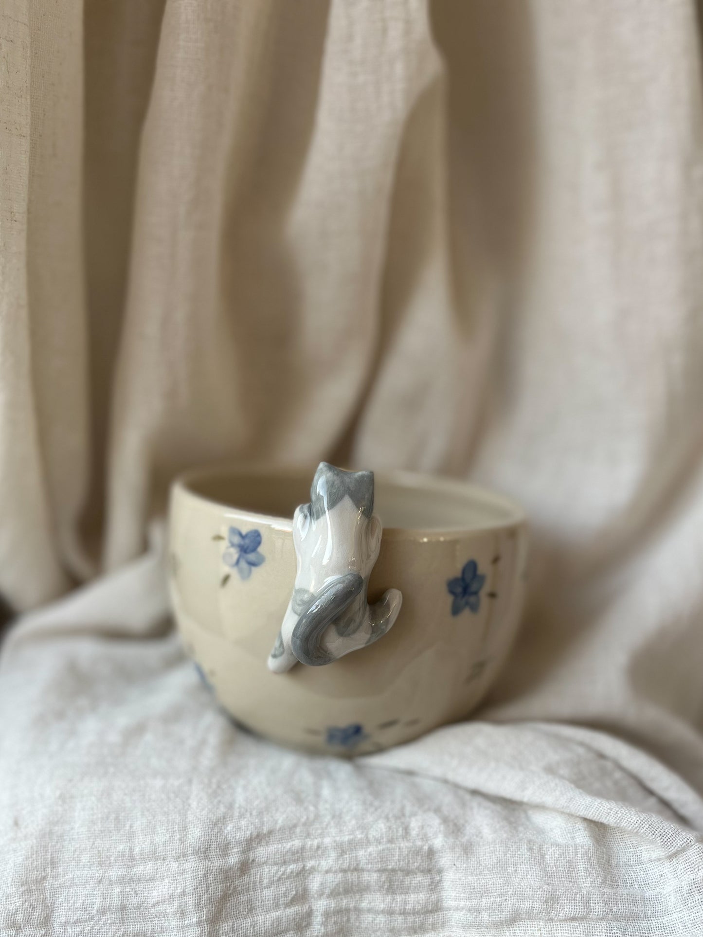 Bol CHAT fleurs bleue 🐈