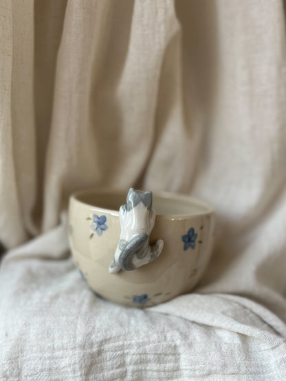 Bol CHAT fleurs bleue 🐈